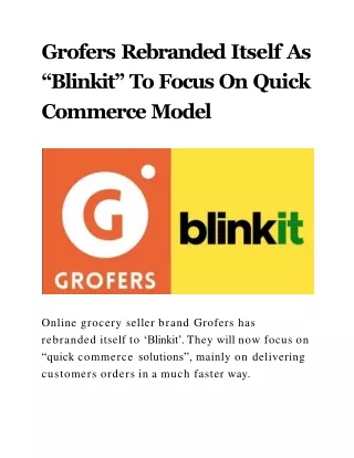 Grofers Rebranded Itself As "Blinkit" To Focus On Quick Commerce Model