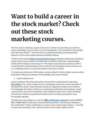 Want to build a career in the stock market?