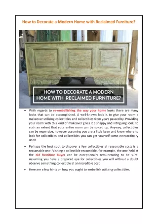 HOW TO DECORATE A MODERN HOME WITH RECLAIMED FURNITURE.PDF