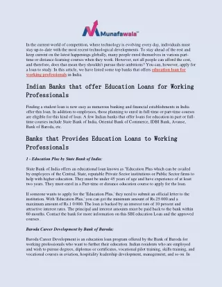 Education Loan for Working Professionals in India