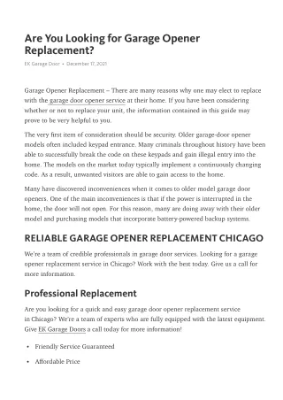 Are You Looking for Garage Opener Replacement.