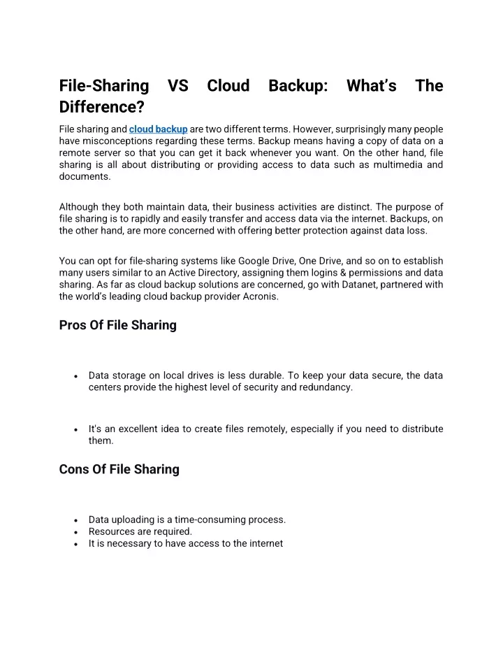 file sharing vs cloud backup what s the difference