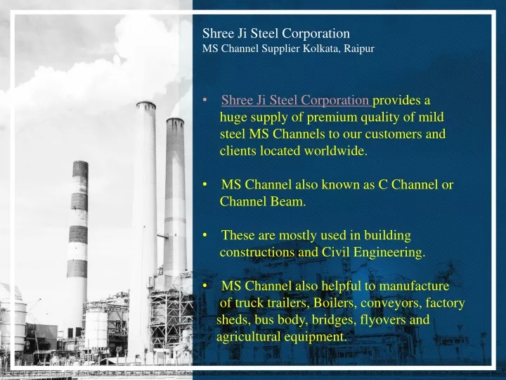 shree ji steel corporation ms channel supplier kolkata raipur