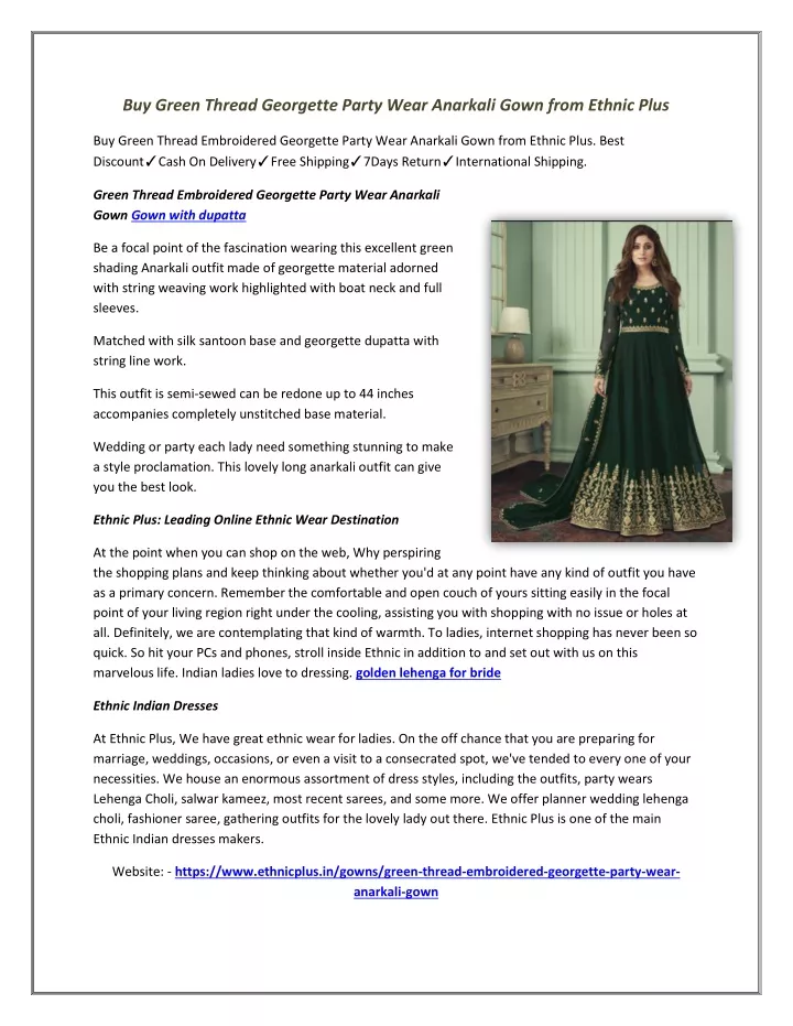 buy green thread georgette party wear anarkali