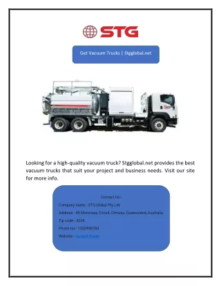 Get Vacuum Trucks | Stgglobal.net