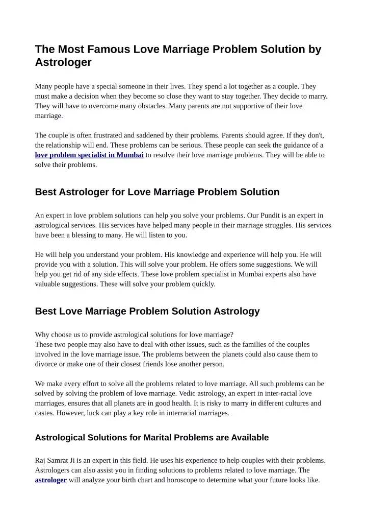 the most famous love marriage problem solution