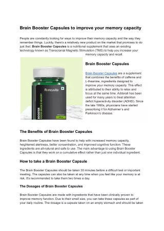 Brain Booster Capsules to improve your memory capacity