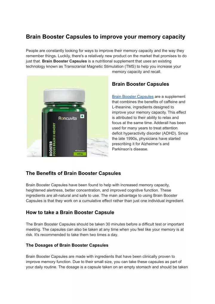brain booster capsules to improve your memory