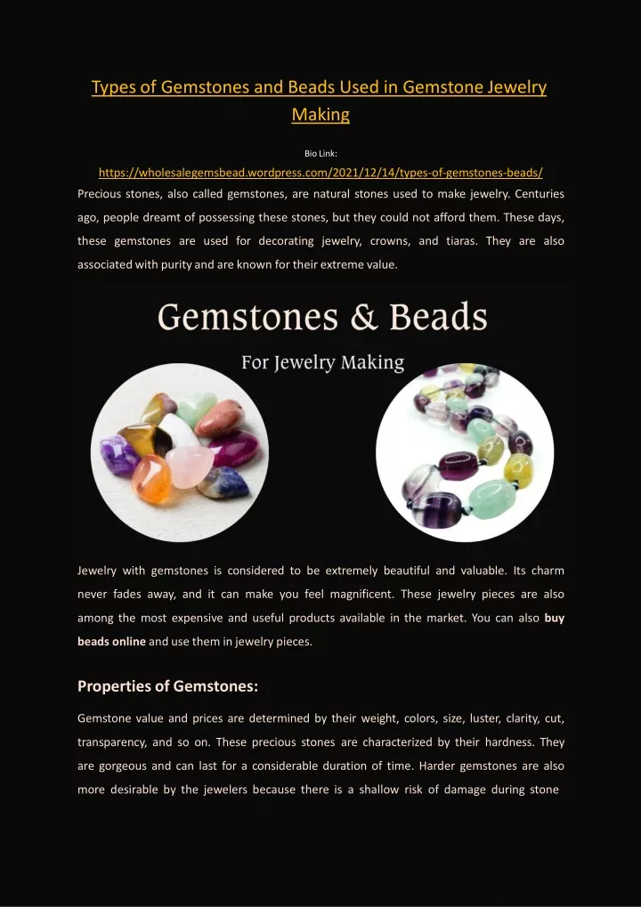 types of gemstones and beads used in gemstone