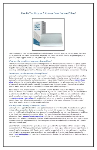 how do you sleep on a memory foam contour pillow