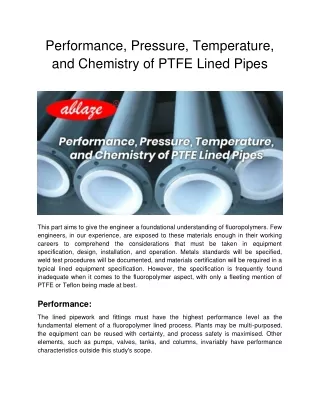 performance pressure temperature and chemistry