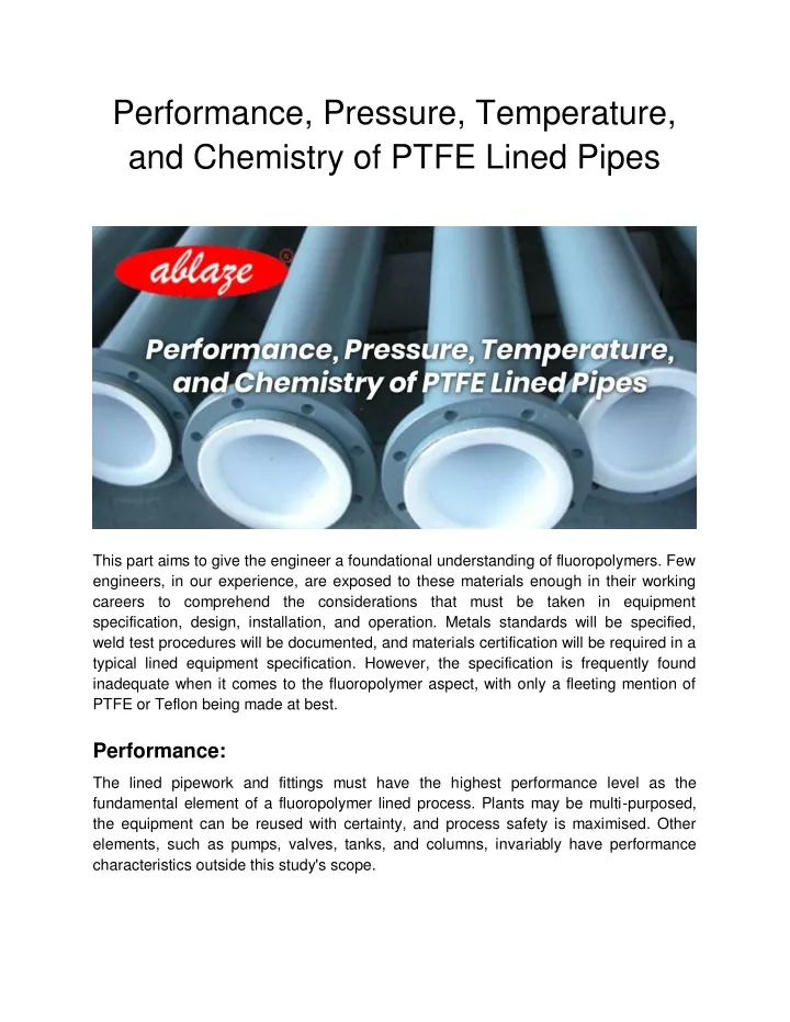 performance pressure temperature and chemistry