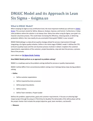 DMAIC Model – Approach in Lean Six Sigma – 6sigma.us