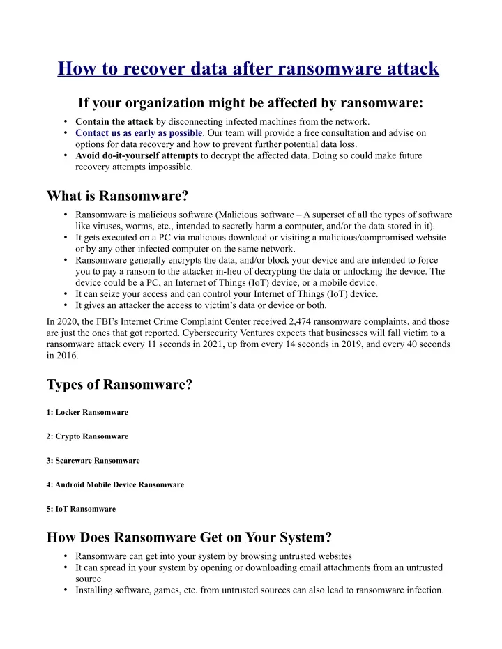 how to recover data after ransomware attack