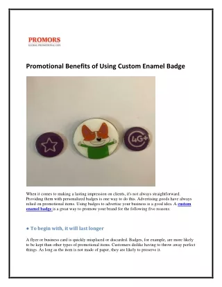 Promotional Benefits of Using Custom Enamel Badge