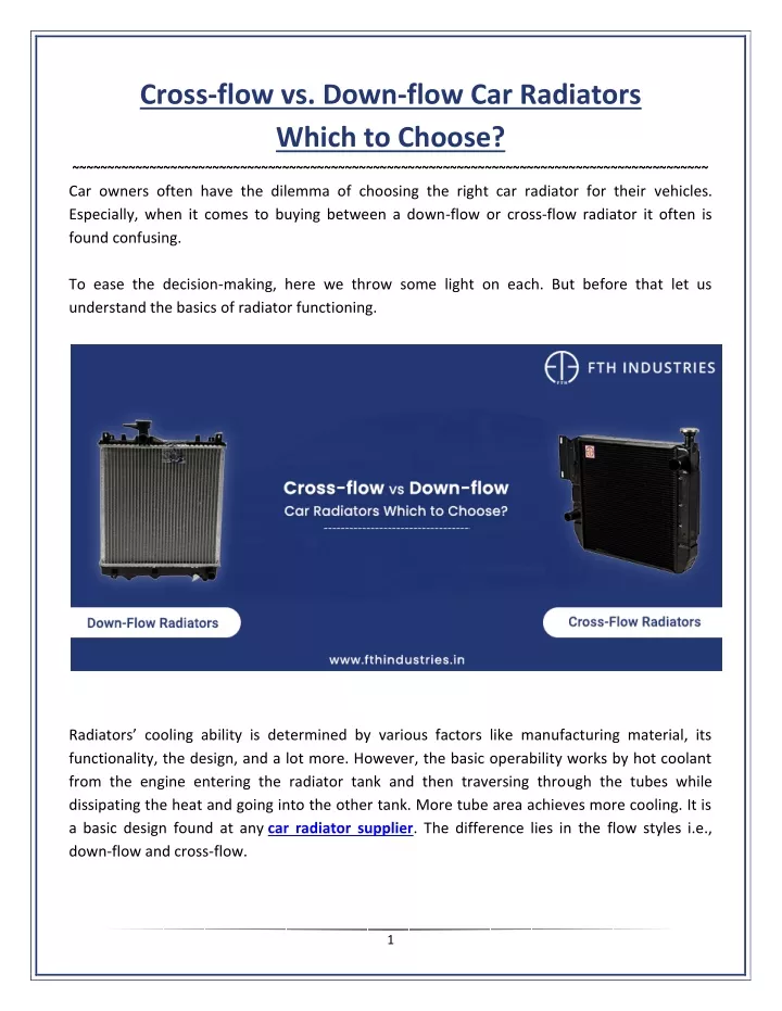 cross flow vs down flow car radiators which