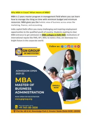 Top MBA colleges Delhi NCR-why wait for other GN Group