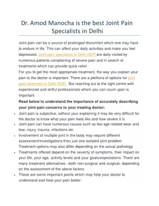 Dr. Amod Manocha is the best Joint Pain Specialists in Delhi - Removemypain