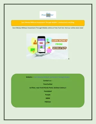 Earn Money Without Investment Through Mobile  timetechsol.comblog-converted