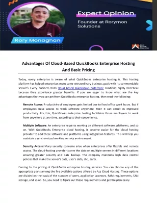 Advantages Of Cloud-Based QuickBooks Enterprise Hosting And Basic Pricing