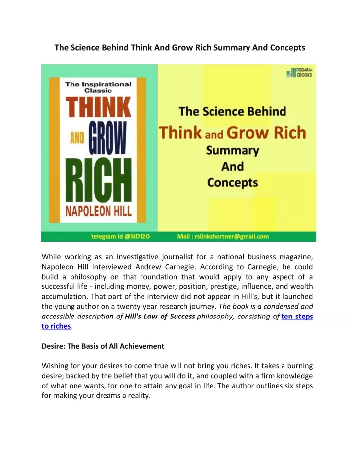the science behind think and grow rich summary