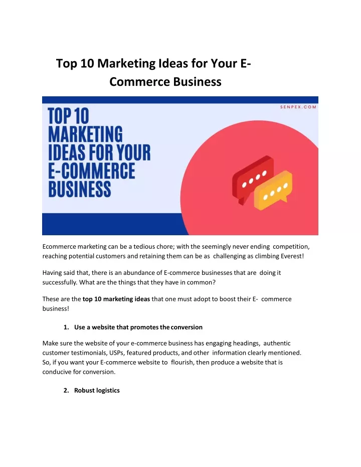 top 10 marketing ideas for your e commerce business