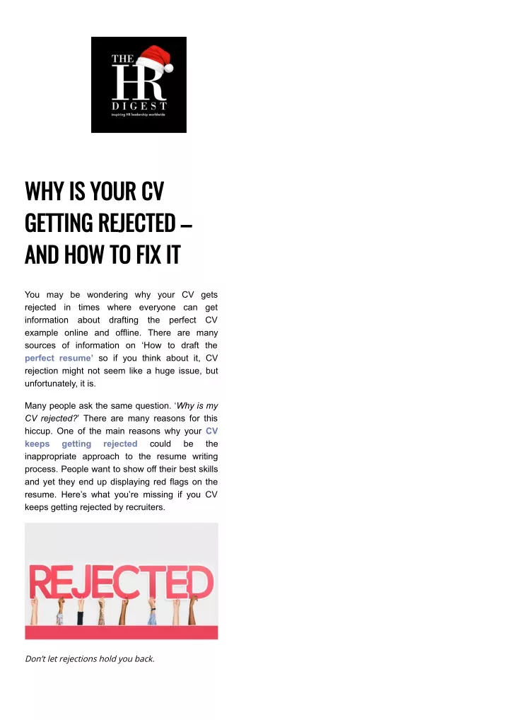 why is your cv getting rejected and how to fix it