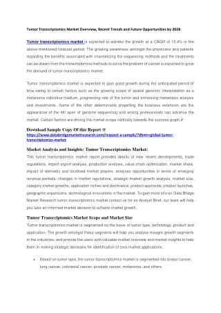 tumor transcriptomics market overview recent