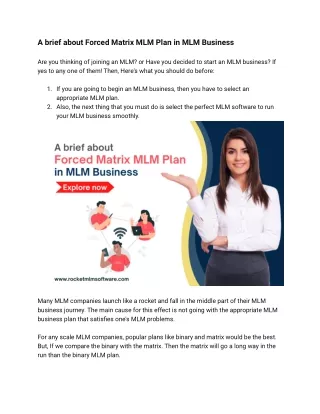 A brief about forced matrix MLM plan in MLM Business