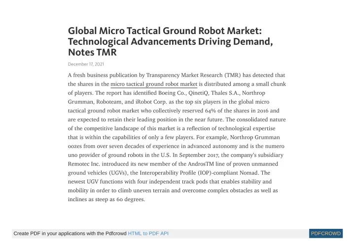 global micro tactical ground robot market