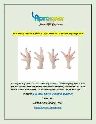 Buy Brazil Frozen Chicken Leg Quarter | Laprospergroup.com