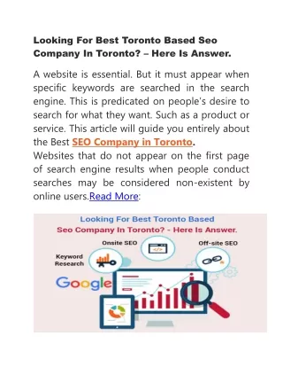 Looking For Best Toronto Based Seo Company In Toronto