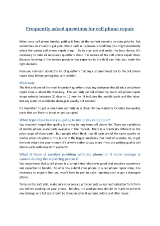 frequently asked questions for cell phone repair