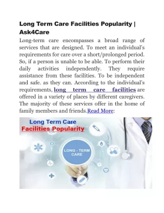 Long Term Care Facilities Popularity