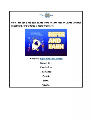 Refer And Earn Money  timetechsol.comblog
