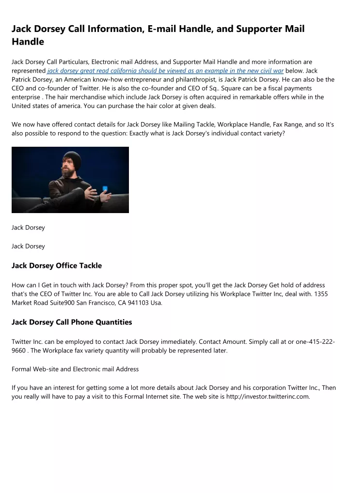 jack dorsey call information e mail handle