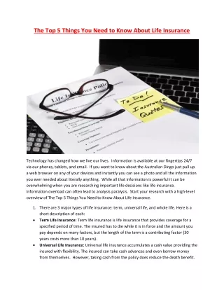 The Top 5 Things You Need to Know About Life Insurance