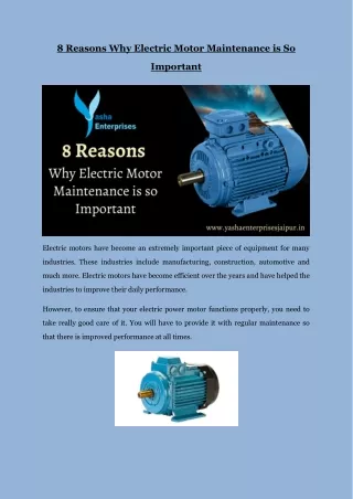 Why Electric Motor Maintenance is So Important