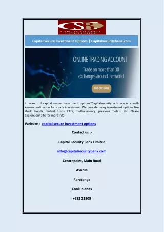 Capital Secure Investment Options | Capitalsecuritybank.com