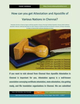 How can you get Attestation and Apostille of Various Nations in Chennai