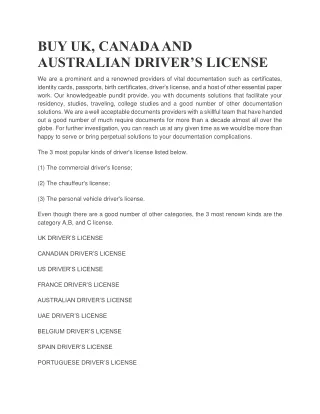 BUY UK, CANADA AND AUSTRALIAN DRIVER’S LICENSE
