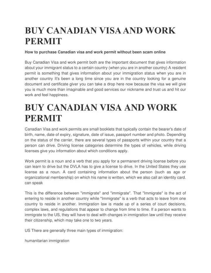 buy canadian visa and work permit