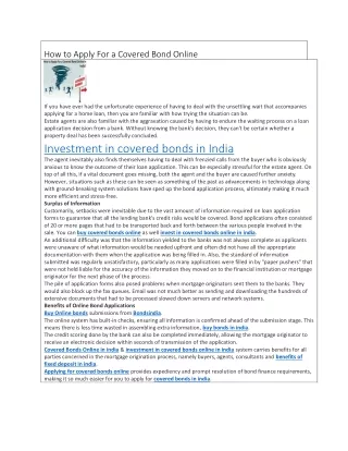 how to apply for a covered bond online