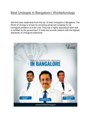 best urologist in bangalore worldofurology