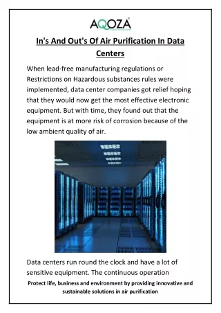 In's And Out's Of Air Purification In Data Centers
