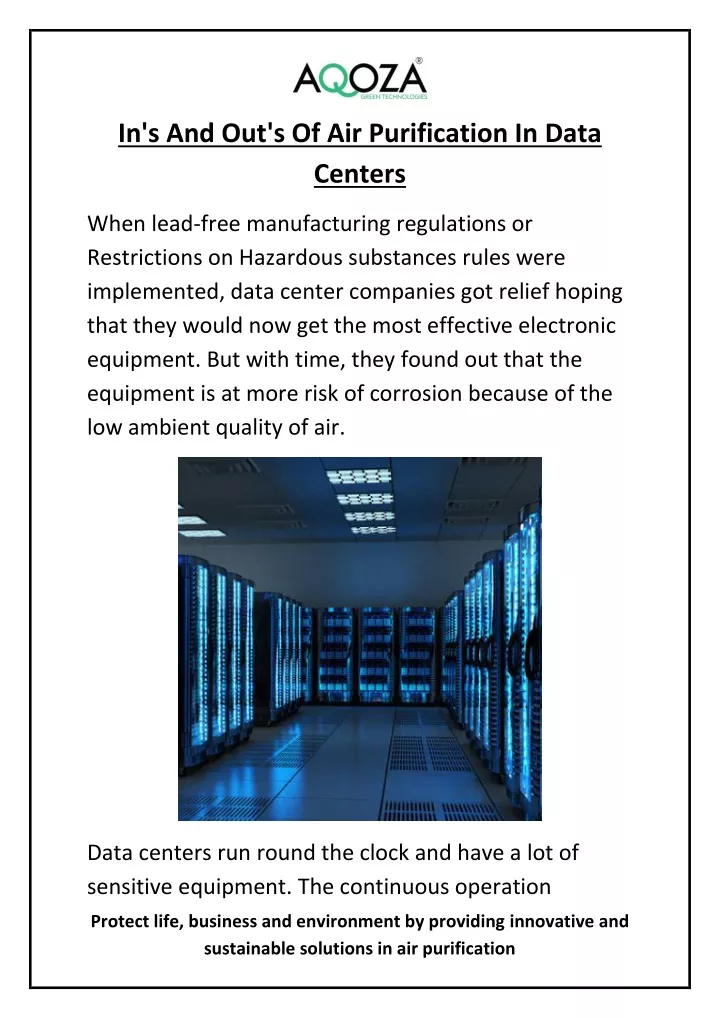 in s and out s of air purification in data centers