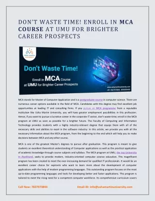 Don’t Waste Time! Enroll in MCA Course at UMU for Brighter Career Prospects