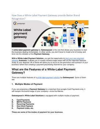 How Does a White-Label Payment Gateway provide Better Brand Recognition