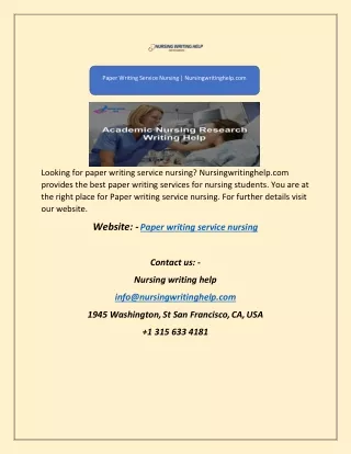 Paper Writing Service Nursing | Nursingwritinghelp.com