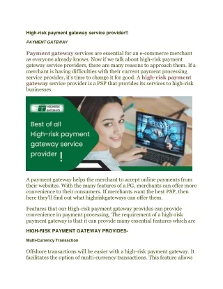 high risk payment gateway service provider